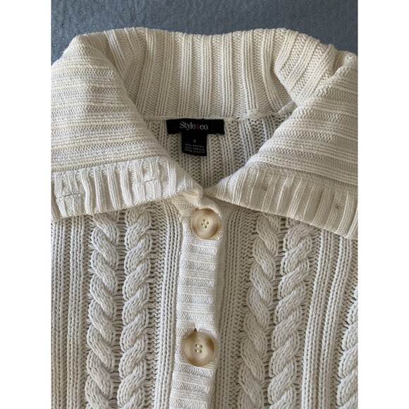 Style & Co. Women Chunky Knit Fisherman Rory Gilmore Cream Cardigan Sweater S - Picture 4 of 12